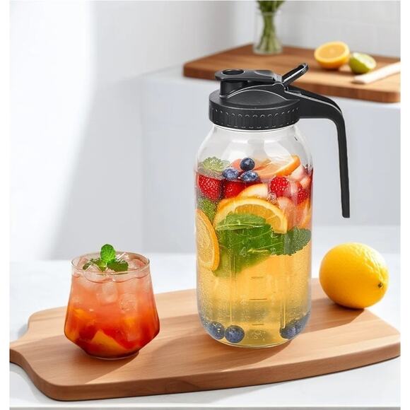 3 Pack 64 Oz Wide Mouth Mason Jar Pitchers with Airtight Lids – Leak-Proof Glass - Picture 8 of 8